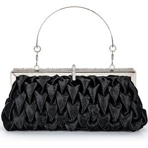 Women's Black Classic Satin Clutch Bag Embellished With Buckel